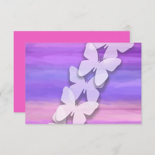 RSVPバタフライピンクパープルウォーター色 招待状 (正面/裏面)