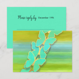 RSVPバタフライブルーグリーンイエローウォーター色 招待状