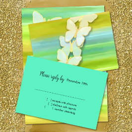 RSVPバタフライブルーグリーンイエローウォーター色 招待状