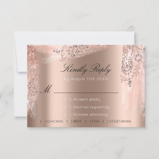 RSVPバラウェディングリッターブライダルシャワーブラックドレス 出欠カード (正面)