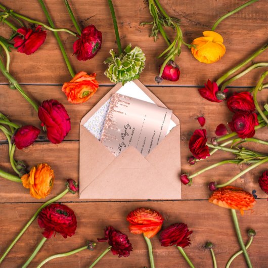 RSVPバラドリップグリッターブライダルシャワー結婚の 出欠カード