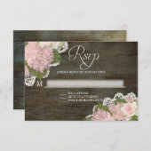 RSVPバラピンクアジランジェアレースダークウッドフローラ 出欠カード (正面/裏面)