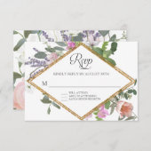 RSVPバラ金ゴールドフェイクグリッターワイルドフラワーフローラ 出欠カード (正面/裏面)