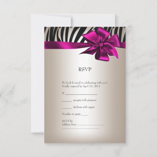 RSVPバースデーパーティーゼブラホワイトクリームブラックピンク 出欠カード (裏面)