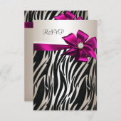 RSVPバースデーパーティーゼブラホワイトクリームブラックピンク 出欠カード (正面/裏面)