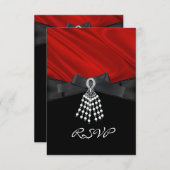 RSVPバースデーパーティードレッドシルクジュエル白黒 出欠カード (正面/裏面)