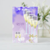 RSVPバースデーパーティーパープルシャンパングラス 出欠カード (スタンド正面)