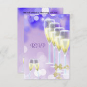 RSVPバースデーパーティーパープルシャンパングラス 出欠カード (正面/裏面)