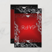 RSVPバースデーパーティーブラックブライト深いレッドビッグ 出欠カード (正面/裏面)