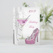 RSVPバースデーパーティーホワイトピンクマルティニパールシューズ 招待状 (スタンド正面)