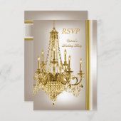 RSVPバースデーパーティー金ゴールドホワイトクリームシャンデリア2 出欠カード (正面/裏面)