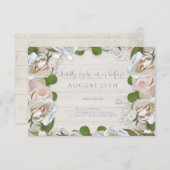 RSVPバーン素朴フローラリース赤面ピンクローズ 出欠カード (正面/裏面)