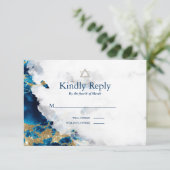 RSVPバー（ユダヤ教の）バル・ミツバーブルーサファイアウォーターカラーゲード 出欠カード (スタンド正面)