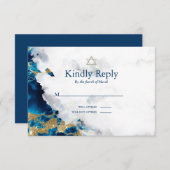 RSVPバー（ユダヤ教の）バル・ミツバーブルーサファイアウォーターカラーゲード 出欠カード (正面/裏面)