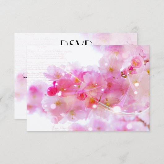 RSVPパステルエレガントピンクさくらんぼ花 出欠カード (正面/裏面)
