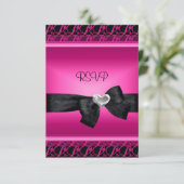 RSVPパーティーシルバーハートピンクブラック 出欠カード (スタンド正面)