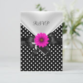 RSVPパーティースポット水玉模様白黒ピンク 出欠カード (スタンド正面)