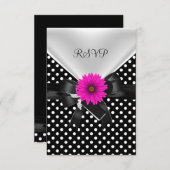 RSVPパーティースポット水玉模様白黒ピンク 出欠カード (正面/裏面)