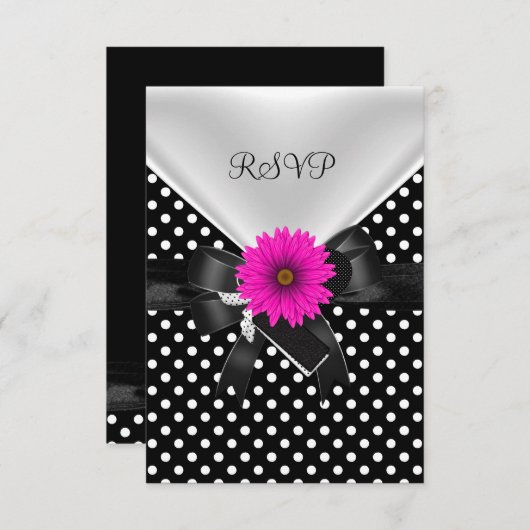 RSVPパーティースポット水玉模様白黒ピンク 出欠カード (正面/裏面)