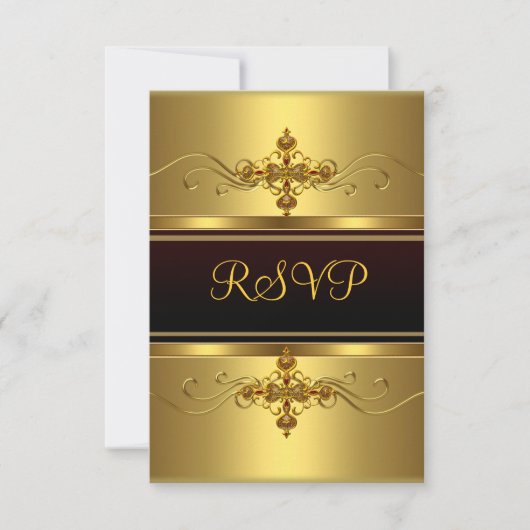 RSVPパーティーブラック金ゴールドジュエルスモール 出欠カード (正面)
