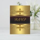 RSVPパーティーブラック金ゴールドジュエルスモール 出欠カード (スタンド正面)