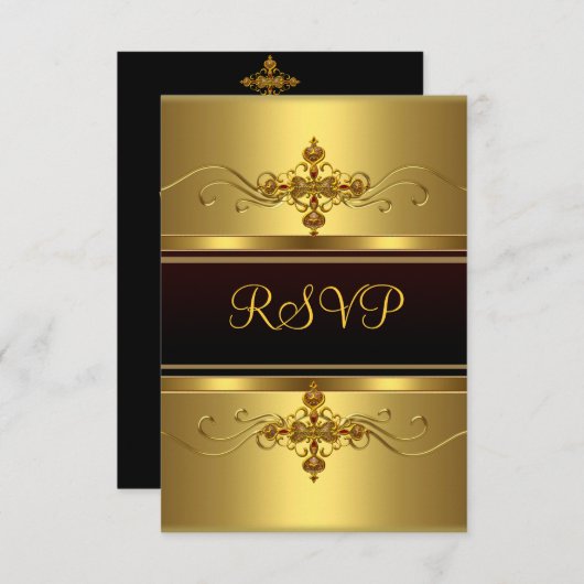 RSVPパーティーブラック金ゴールドジュエルスモール 出欠カード (正面/裏面)