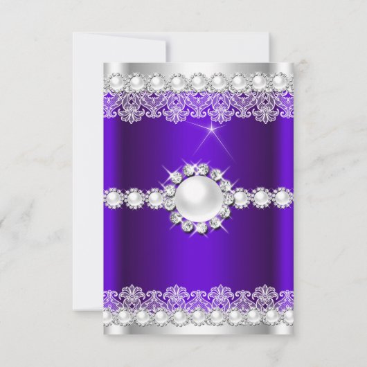 RSVPパープエレガントル王室のレースパール誕生日 招待状 (裏面)