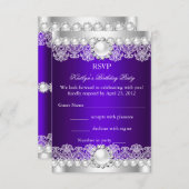 RSVPパープエレガントル王室のレースパール誕生日 招待状 (正面/裏面)