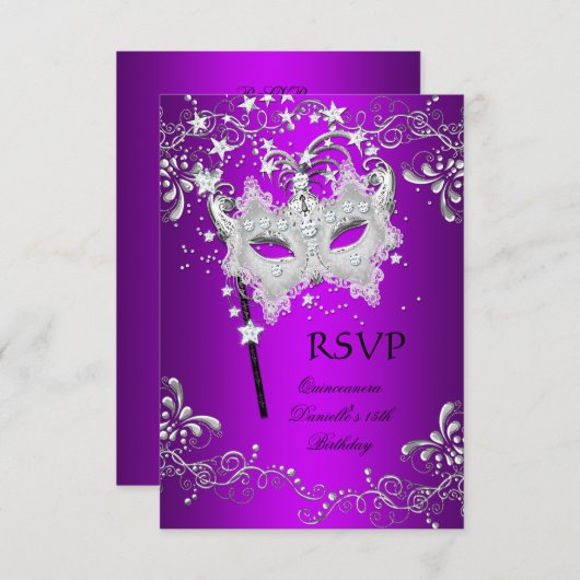 RSVPパープルキンセアニェラ15th誕生日マスカレード 出欠カード (正面/裏面)