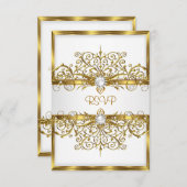 RSVPパールスホワイト金ゴールドエレガントバースデーパーティー 出欠カード (正面/裏面)