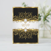 RSVPパール白黒金ゴールド誕生日パーティー 出欠カード (スタンド正面)