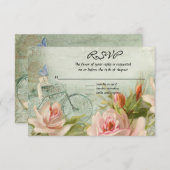 RSVPヒップスター自転車バラ素朴ウッドコテージ 出欠カード (正面/裏面)