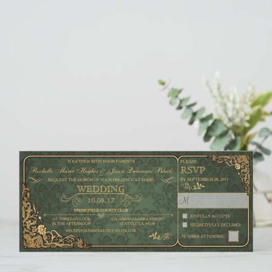 RSVPビクトリアン付き結婚のチケット招待状 招待状 (スタンド正面)