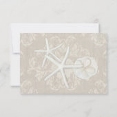RSVPビーチ結婚式スターフィッシュダマスクウッドシンプル 出欠カード (裏面)