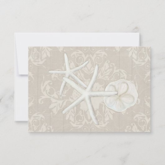 RSVPビーチ結婚式スターフィッシュダマスクウッドシンプル 出欠カード (裏面)