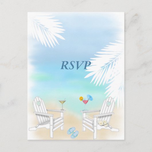 RSVPビーチ結婚式 インビテーションポストカード (正面)