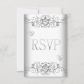 RSVPピュアホワイト結婚のホワイトダイヤモンドハート 招待状 (正面)