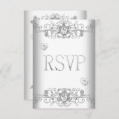RSVPピュアホワイト結婚のホワイトダイヤモンドハート 招待状 (正面/裏面)