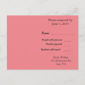 RSVPピンクかわいらしとブラック インビテーションポストカード (裏面)