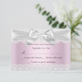 RSVPピンクかわいらしレースクロスバプテスマ3x5 出欠カード (スタンド正面)