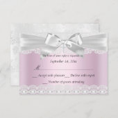 RSVPピンクかわいらしレースクロスバプテスマ3x5 出欠カード (正面/裏面)