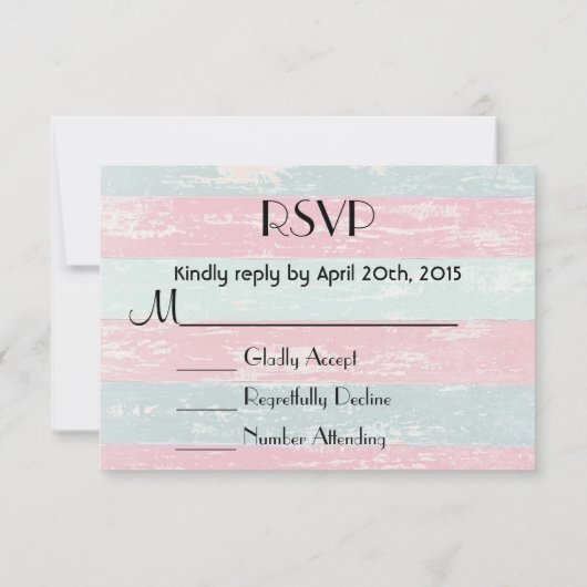 RSVPピンクと緑の木製素朴フェンス 出欠カード (裏面)