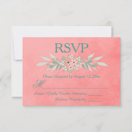 RSVPピンクと緑の花 出欠カード