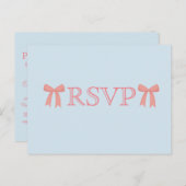 RSVPピンクの弓（青い背景） インビテーションポストカード (正面/裏面)