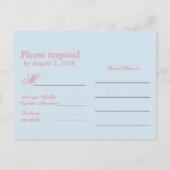 RSVPピンクの弓（青い背景） インビテーションポストカード (裏面)