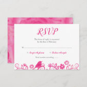 RSVPピンクの水彩画の生命の樹 出欠カード (正面/裏面)