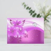 RSVPピンクエレガントフローラダイヤモンドジュエルパーティー 出欠カード (スタンド正面)