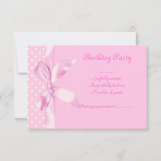 RSVPピンクスポッテッドボウ改訂 招待状