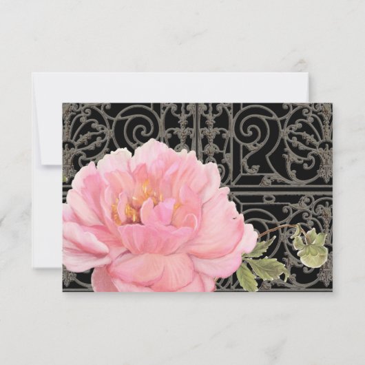 RSVPピンク牡丹柵エレガントフローラ結婚式 出欠カード (裏面)