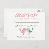 RSVPピンク&ブルーラブバード結婚式パーティー インビテーションポストカード (正面/裏面)